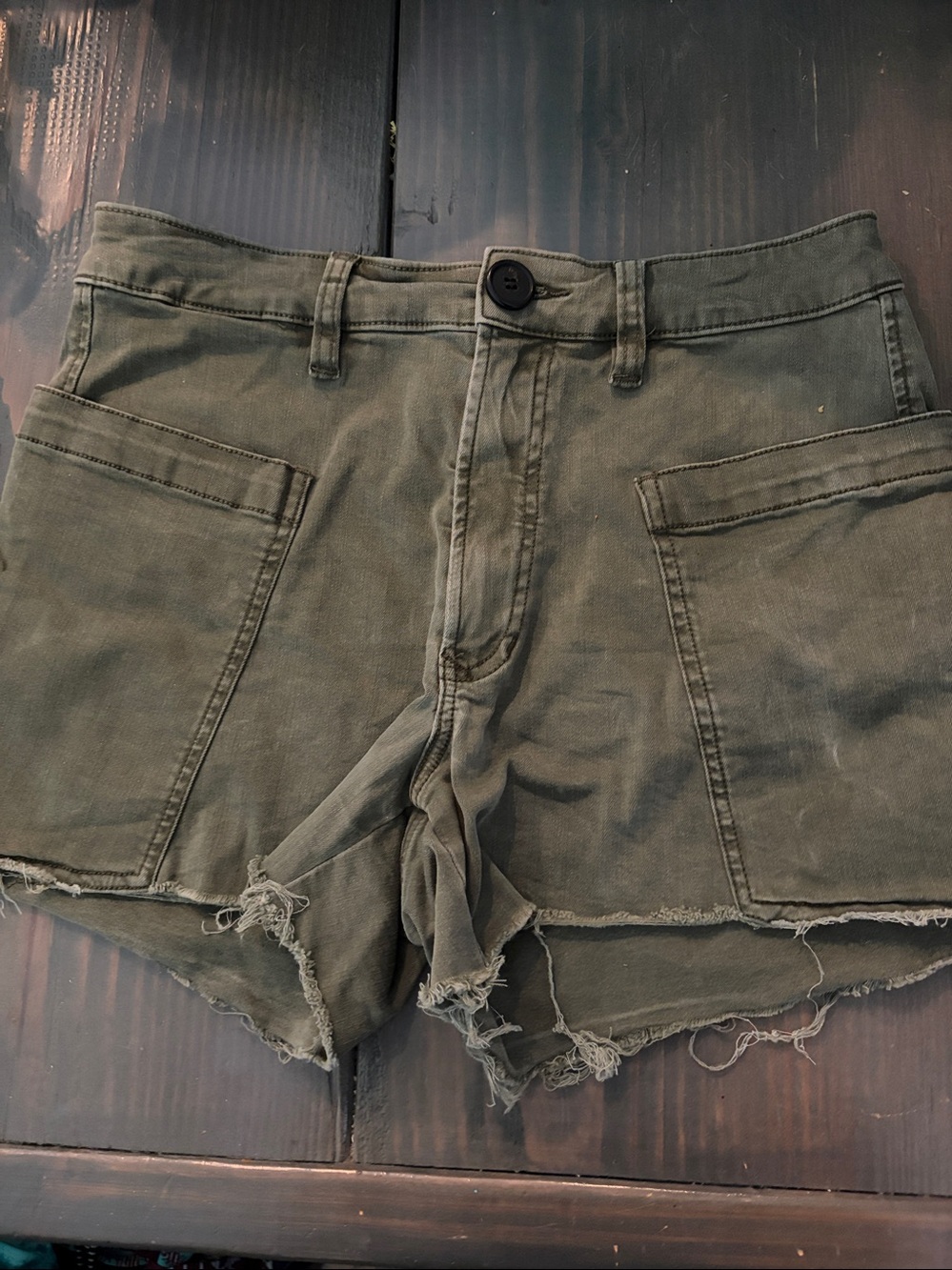 Dear John Olive Green Frayed Hem Utility Shorts